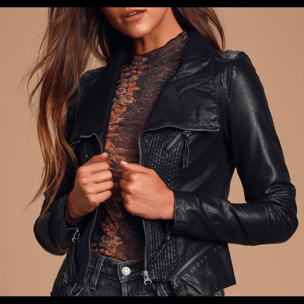 LULUS Black Vegan Leather Jacket. SZ L.